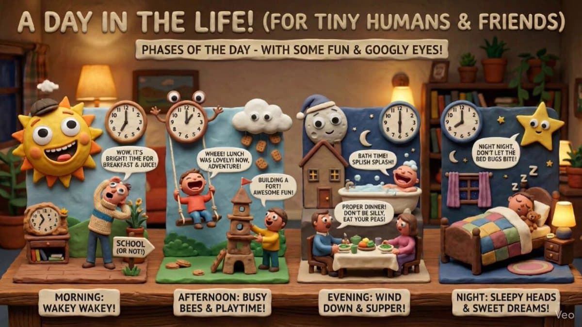 Claymation day phases infographic for kids preview
