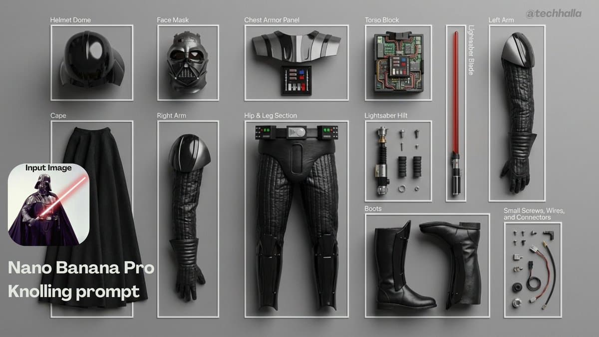 Knolling-style exploded flat-lay photo preview